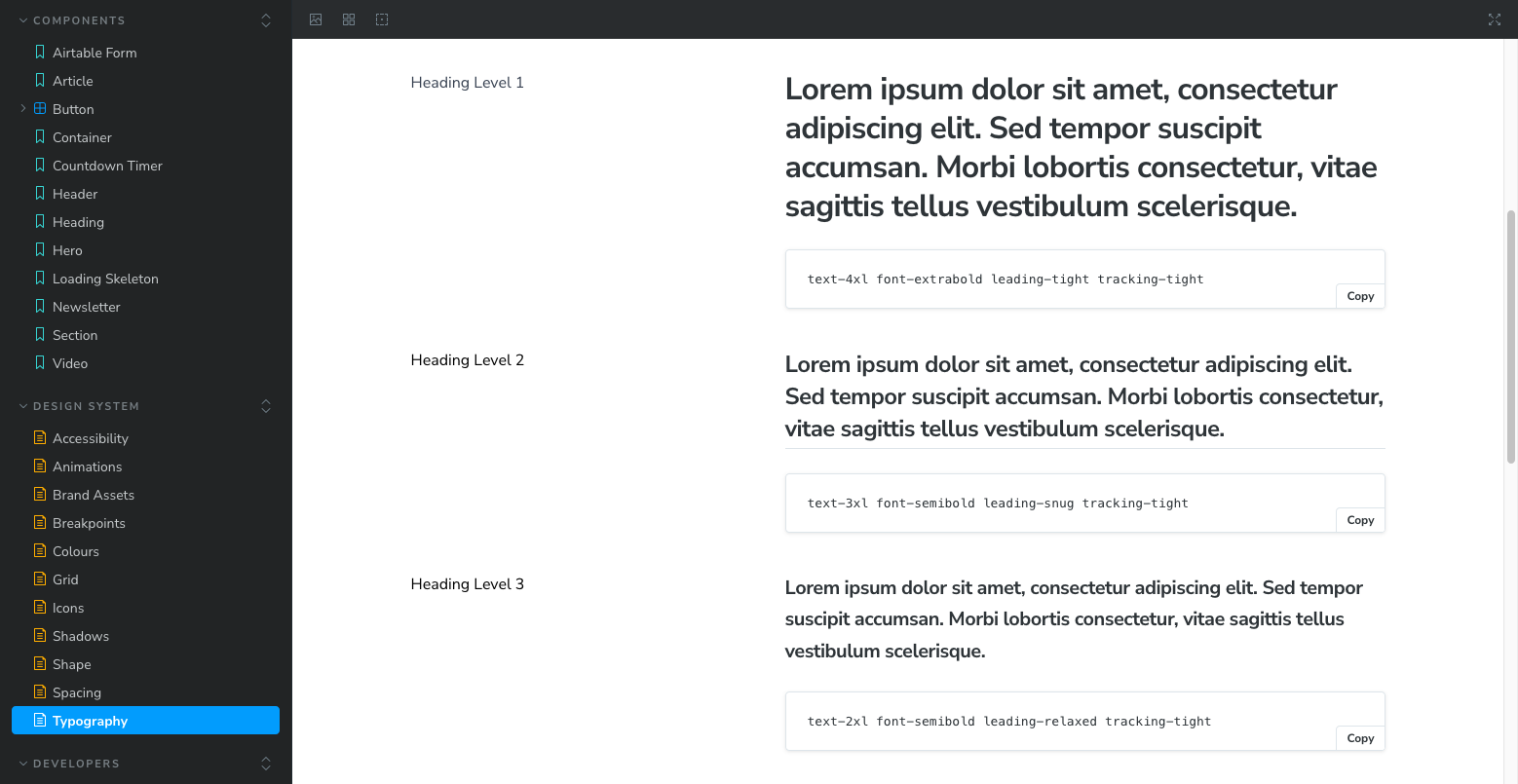 Storybook Design System - Typography
