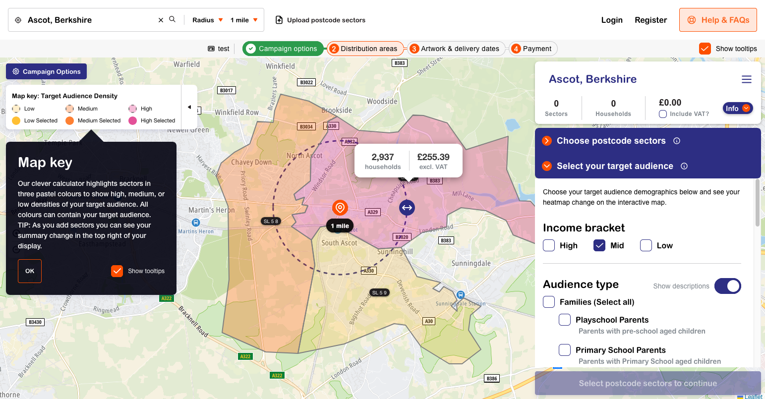 Target audience by postcode view