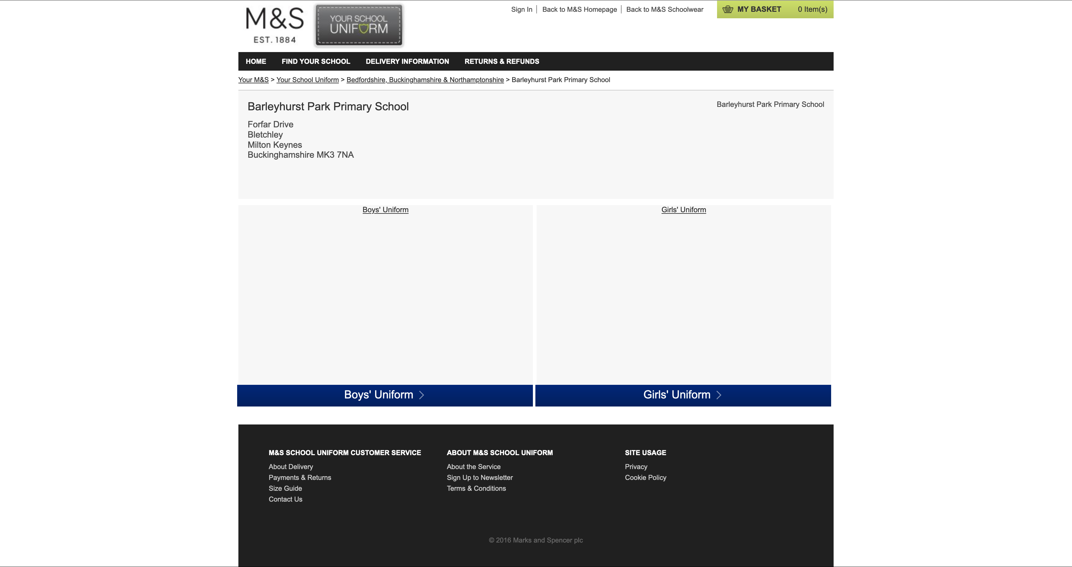 School landing page