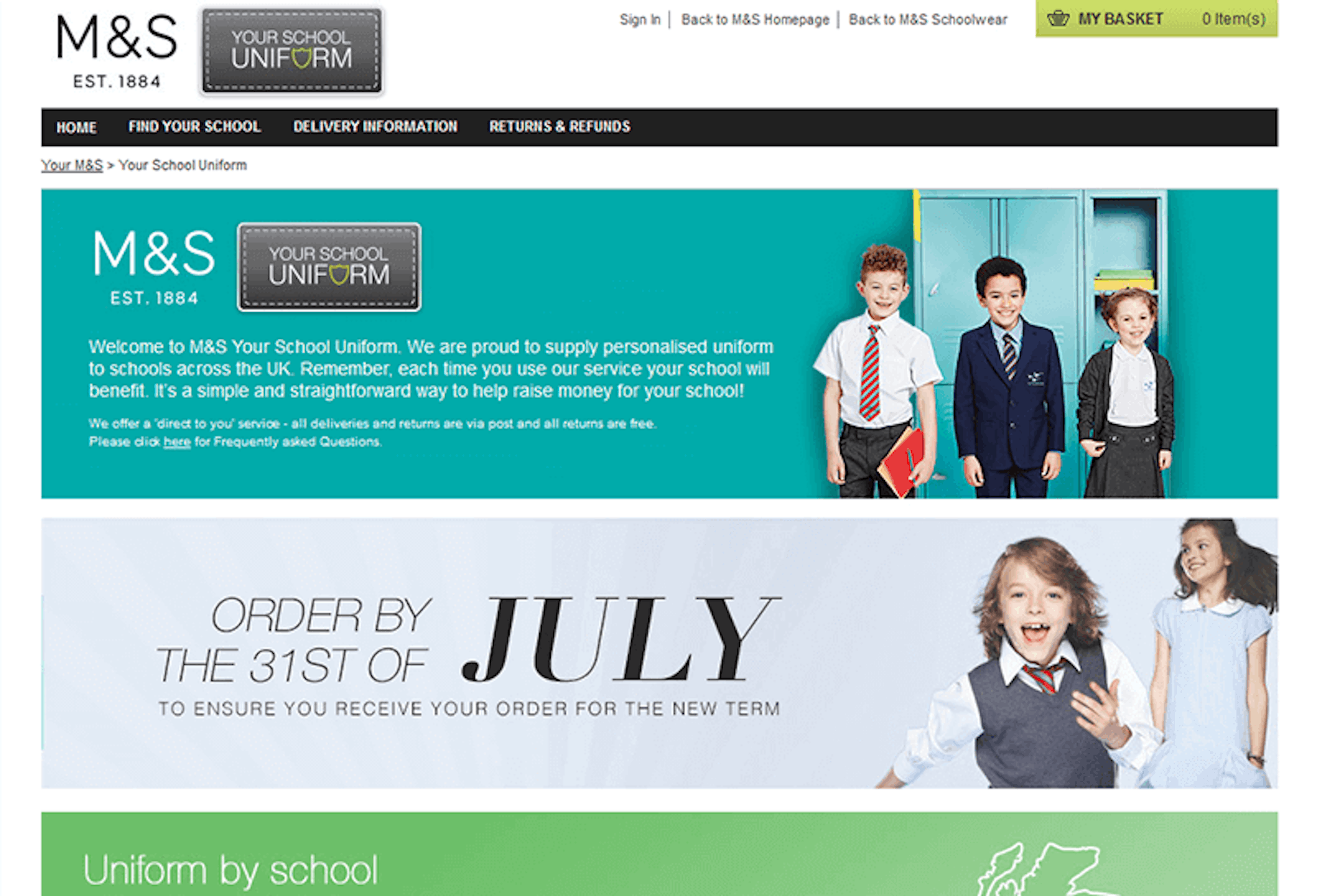 M&S Your School Uniform website